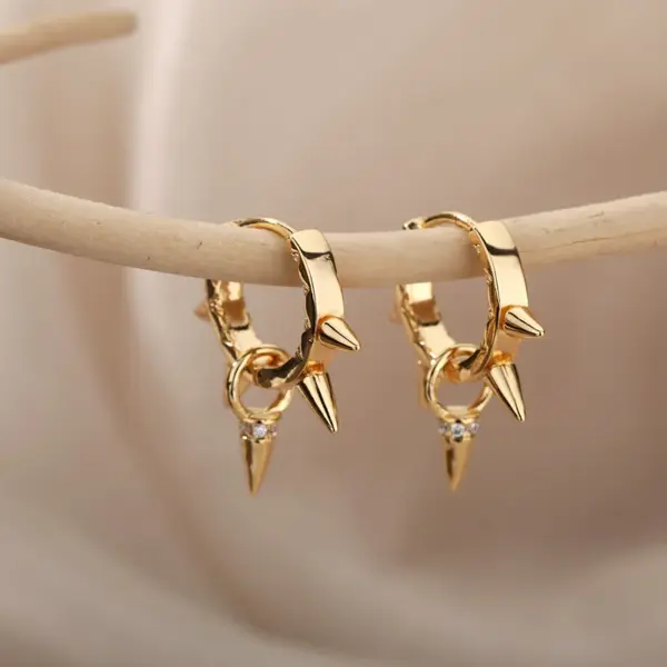 Wholesale Geometric Earrings For Women With Zircon Inlay, 18K Gold Plated On 304 Stainless Steel, 0.03µm Thickness