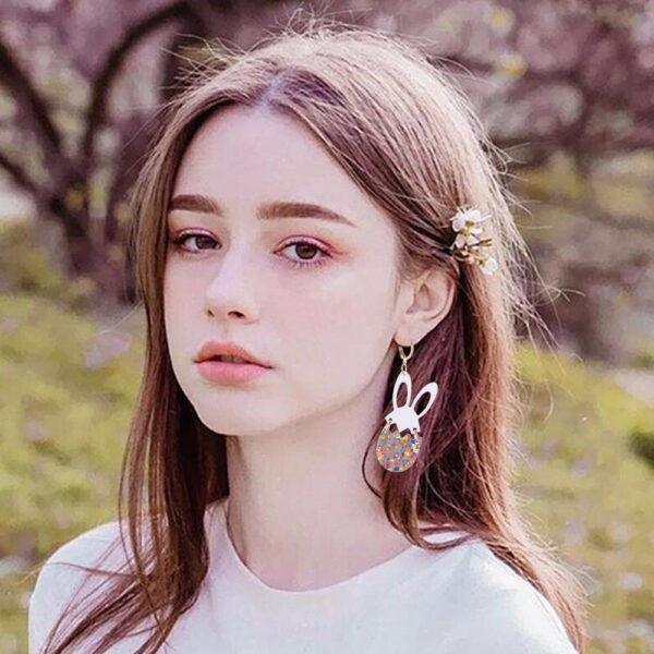 oly-2d2e92d3477f344070af6a61ed54baac Wholesale Easter Earrings Handmade Shining Egg Cute Bunny Stitching Acrylic Earrings