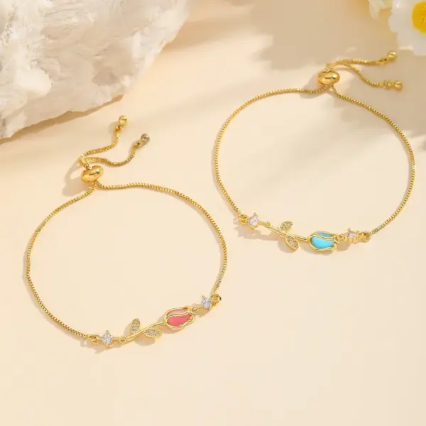 Wholesale Jewelry Fairy Style Flower Copper Cat's Eye Stone Plating Inlay Bracelets