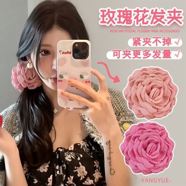 oly-2d77af029fc3d9b3db39b07a20213e69 Wholesale Caro Same Style Flower Grab Clip Rose Flower Hairpin Women's Hair Grab Back Head Shark Clip Hairpin Headwear Summer