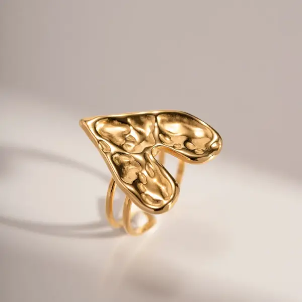 Wholesale PVD Coated Real Gold Plated Heart Shape 304 Stainless Steel IG Style Waterproof Non Tarnish Open Rings