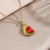 Wholesale Sweet Couple Necklaces For Valentine’s Day Featuring Heart Shape Design In Titanium Steel, 1 Pair, Golden