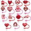 Wholesale Valentine's Day Series of Love Straw Caps, Creative Cartoon Silicone Dust-Proof Plugs, Water Cup Straw Sets, Decorative Ready-Made Products
