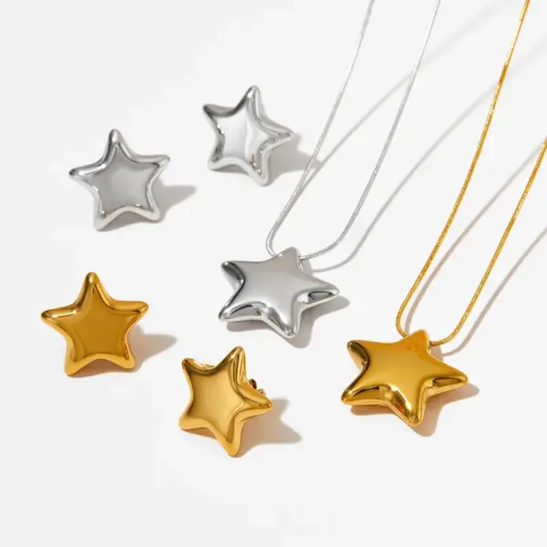 Wholesale PVD Coated Real Gold Plated 16K White Plating Star 304 Stainless Steel Simple Style Classic Waterproof Non Tarnish Earrings Necklace