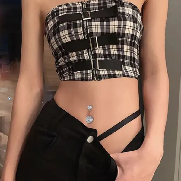 oly-2dd980f6edda8949f792160eebd5280d Wholesale Fashion Heart Shape Stainless Steel Inlaid Zircon Belly Ring 1 Piece