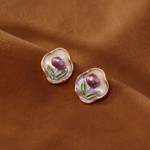 Wholesale Natural Freshwater Pearl Leaf Earrings Gold Plated Copper True Golden Court Style Fashion Retro Luxury Sensation Earrings