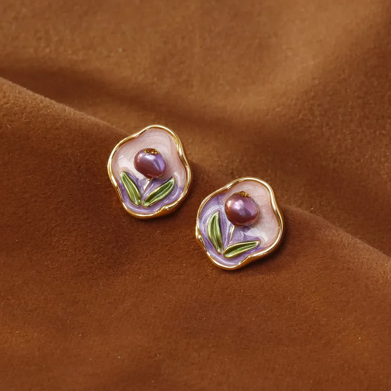 Wholesale Natural Freshwater Pearl Leaf Earrings Gold Plated Copper True Golden Court Style Fashion Retro Luxury Sensation Earrings