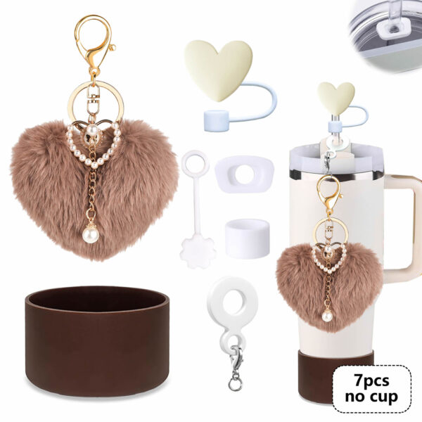 Wholesale Accessories Straw Plug Valentine Plush Heart Keychain  Cup Set