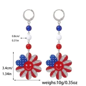 Blue and Red / One Size / American Flag Flower Earrings