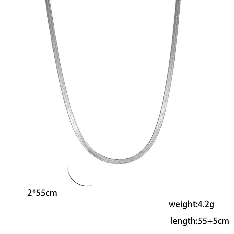 Wholesale Ion Plating (IP) 18K Gold Plated Chain Necklace 304 Stainless Steel IG Style Original Design Basic Waterproof Non Tarnish 304 Stainless Steel Lobster Trigger Clasp Closure Layered Necklaces Sweater Chain Long Necklace - Silver, 2mm Wide, 55 5cm Long