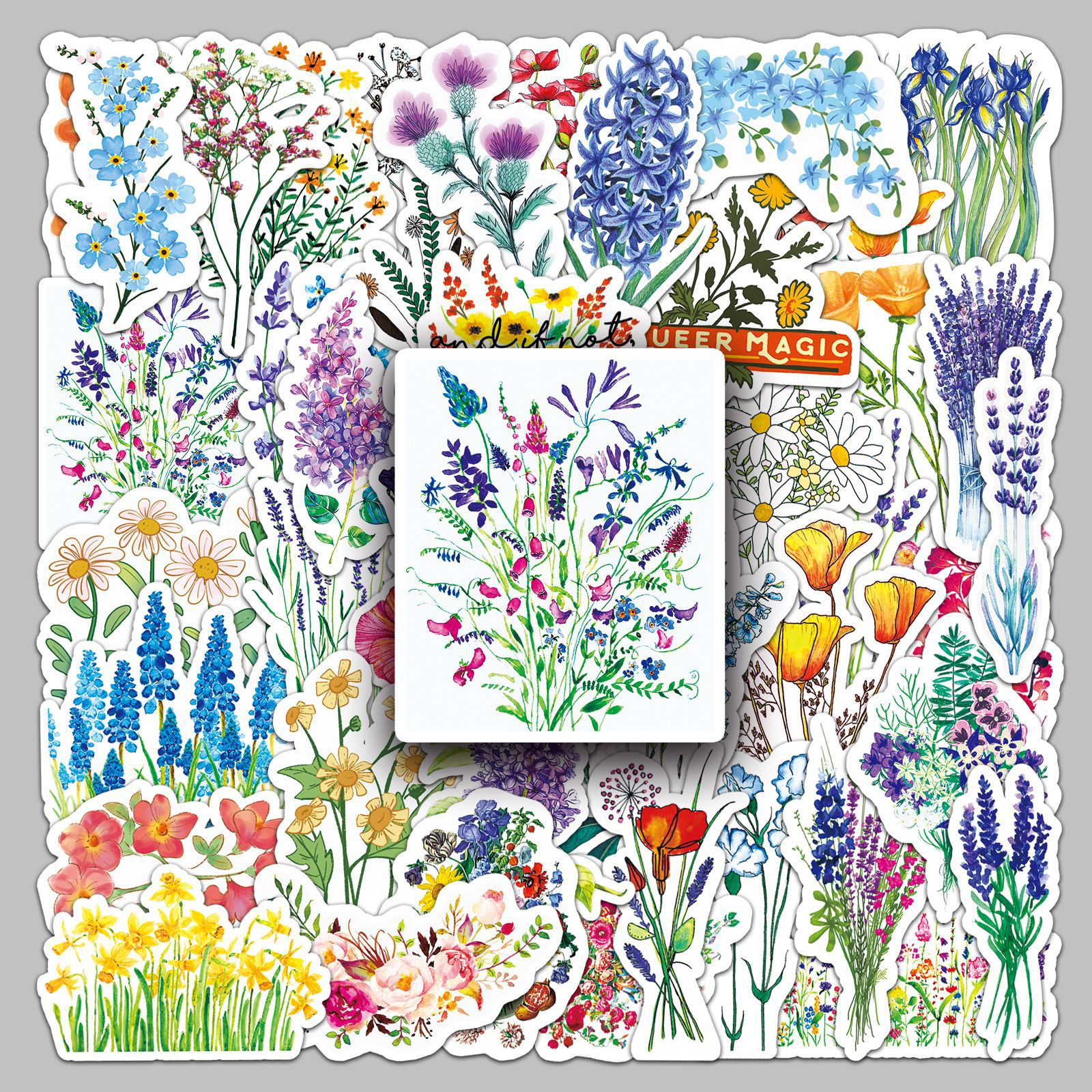 Wholesale 50 colorful flowers cartoon plant flower series hand book stickers goo card material can be landscaping retro decoration