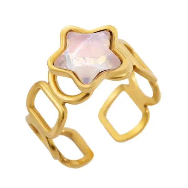 Wholesale Colorful Star Stainless Steel Open Ring Fashionable Freshened Up Diamond Embedded Non-Fading Hand Jewelry For Women