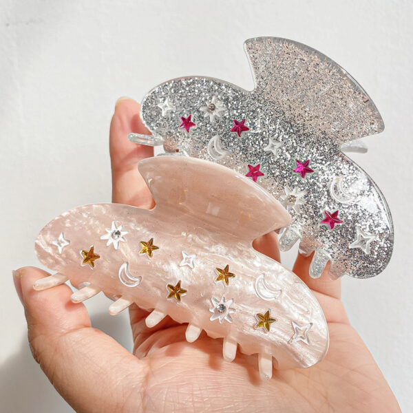 Wholesale  Dotted Diamond Star Moon Clip Back of Head Hair Shark Clip Light Luxury Texture Valentine's Day Hair Clip