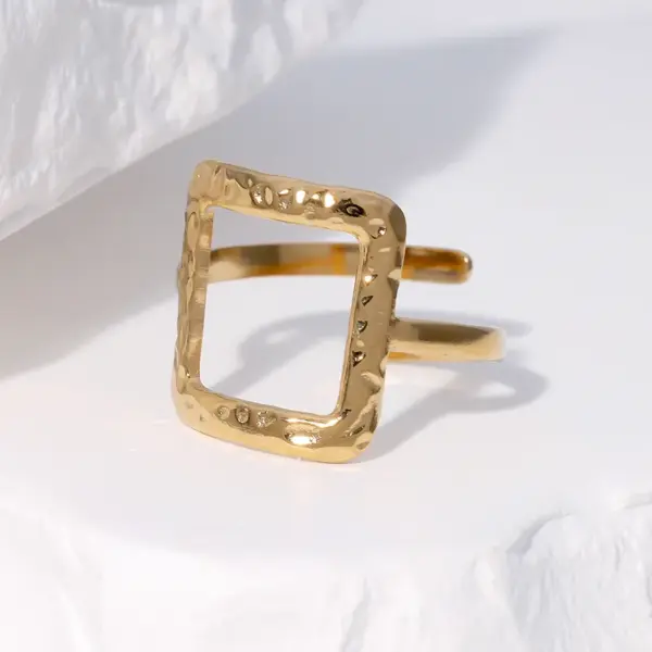 Wholesale PVD Coated Real Gold Plated 18K Gold Square 304 Stainless Steel Modern Style Simple Style Waterproof Non Tarnish Open Rings