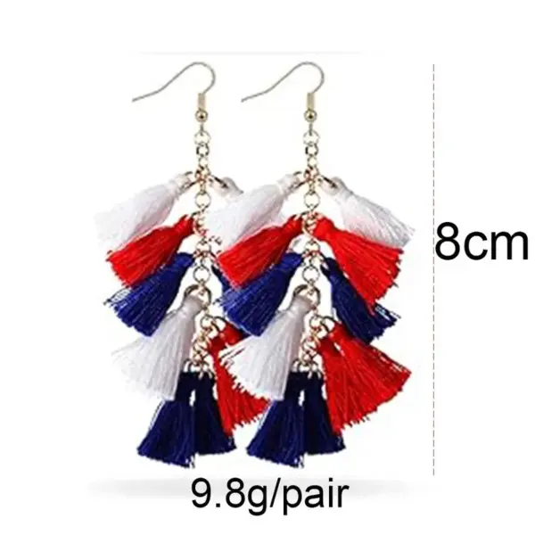 oly-2e727cc55ffac551c74bca296e689992 Wholesale Independence Day Dangle Earrings Set Red Blue White Tassel Drop Earrings American Flag Geometric Pattern Wooden Jewelry For Women