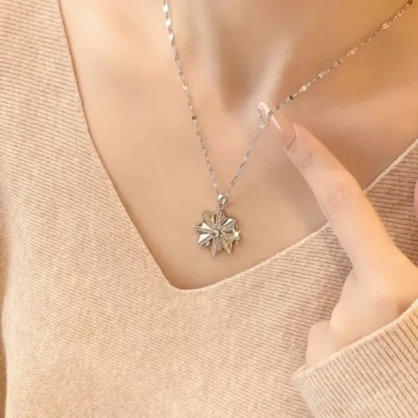 Wholesale Starburst Necklace For Women, Golden Plated 304 Stainless Steel With Zircon Inlay And Cable Chain