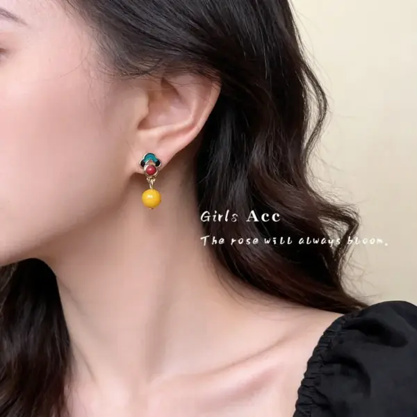 Wholesale Handmade Geometric Earrings For Women In Copper With 14K Real Gold Water Plating And Resin Inlay