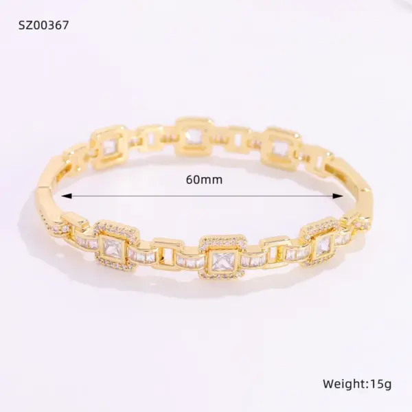 Wholesale Geometric Electroplated Copper Bangle For Women With Zircon Inlay And Water Plating Gold Process