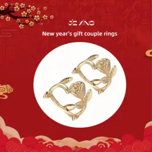 Wholesale Rose Pattern Couple Rings In Copper With 14K Real Gold Electroplated Finish Featuring Artificial Gemstones