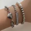 Wholesale PVD Coated Real Gold Plated 16K White Plating Geometric Heart Shape 304 Stainless Steel Casual Modern Style Waterproof Non Tarnish Bracelets