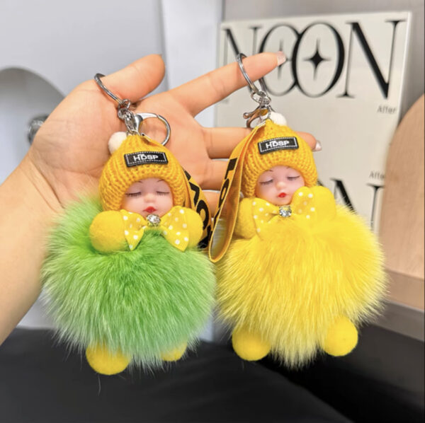 Wholesale Real Fox Fur Doll Car Keychain Hanging Cute Plush Doll Doll Bag Pendant Couple Gift