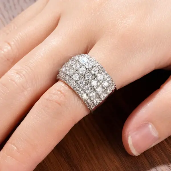 Wholesale Geometric Claw Setting Ring For Women In Copper With White K Plated Water Plating And Zircon Inlay