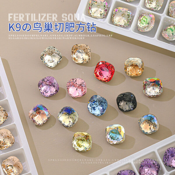 Wholesale K9 nail art pop flash pointed bottom drill magic color high product fat square drill bird nest cut crystal drill ice through nail art decorative drill