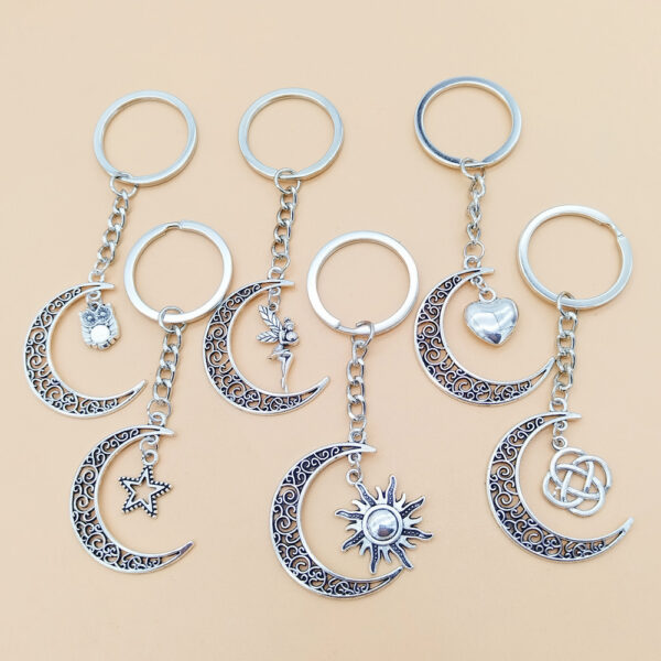 oly-2eb52aa3a6aef0a6baaa99dbee9d67d9 Wholesale Five-Pointed Star Sun and Moon Pendant Retro Moon Combination Keychain Pendant