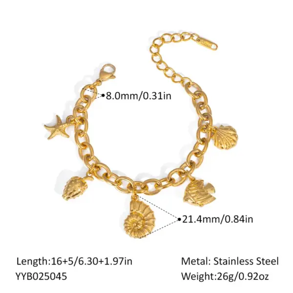 Wholesale PVD Coated Real Gold Plated 18K Gold Starfish Conch Shell 304 Stainless Steel Hawaiian Lady Beach Waterproof Non Tarnish 304 Stainless Steel Lobster Trigger Clasp Closure Bracelets