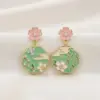 Wholesale Painted Flower Multicolor Stud Earrings In Copper Alloy With 18K Real Gold Plated Finish, Unisex Design