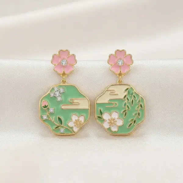 Wholesale Painted Flower Multicolor Stud Earrings In Copper Alloy With 18K Real Gold Plated Finish, Unisex Design