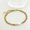 Wholesale French Style Simple Style Irregular 304 Stainless Steel Freshwater Pearl 14K Gold Plated Bracelets In Bulk