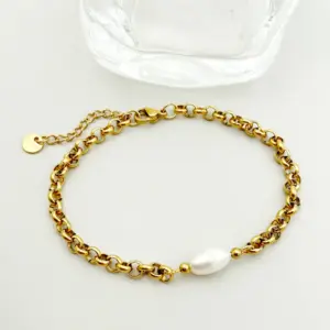 Wholesale French Style Simple Style Irregular 304 Stainless Steel Freshwater Pearl 14K Gold Plated Bracelets In Bulk