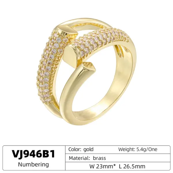 Wholesale Geometric Open Rings For Women With Zircon Inlay, Copper Base Featuring 18K Real Gold Water Plating