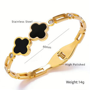 Double black shell four-leaf clover bracelet