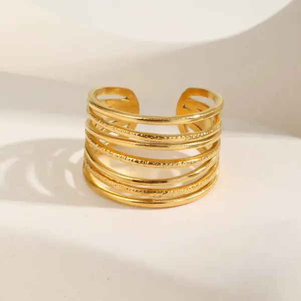 Wholesale PVD Coated Real Gold Plated 18K Gold Geometric 201 Stainless Steel Vintage Style Simple Style Classic Style Waterproof Non Tarnish Rings