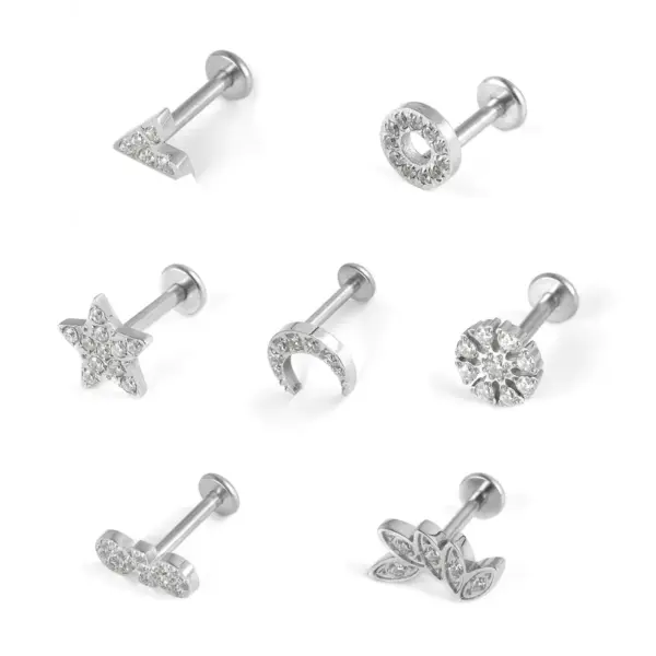 Wholesale 1 Piece Lip Rings Classic Style Solid Color 304 Stainless Steel 316 Stainless Steel Polishing Inlay Zircon Lip Rings