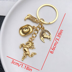 ER853-Gujin Western Horse Cowboy Hat Boots Keychain -13.5g