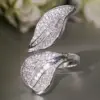 Wholesale Exaggerated Leaf Open Ring For Women In Copper Featuring White Color, 1 Piece Jewelry Accessory