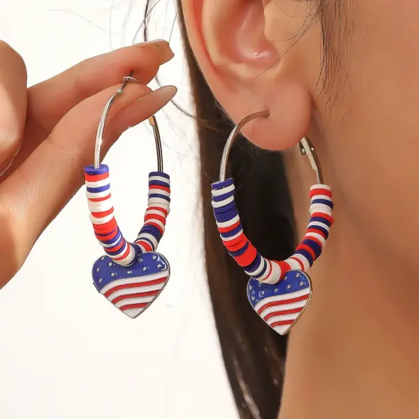 Wholesale New American Independence Day Earrings July 4 Heart-shaped Flag Earrings National Day Independence Day Earrings