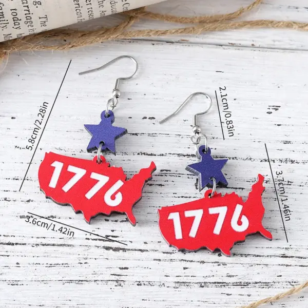 Wholesale Retro White Wood Drop Earrings For Women Featuring Map Print Design
