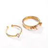 Wholesale Unisex Heart Shape Rings In 304 Stainless Steel With Rhinestone Inlay, Sweet Style, 2 Pieces Set