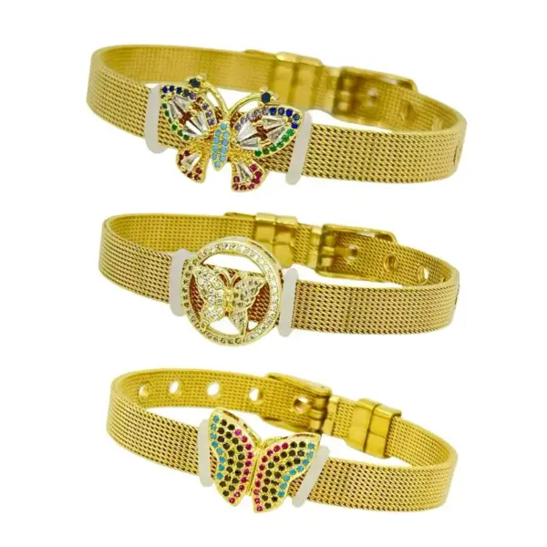Wholesale Butterfly Bezel Setting Bracelet For Women In 304 Stainless Steel With Zircon Inlay And 0.03µm PVD Coated Gold Plating