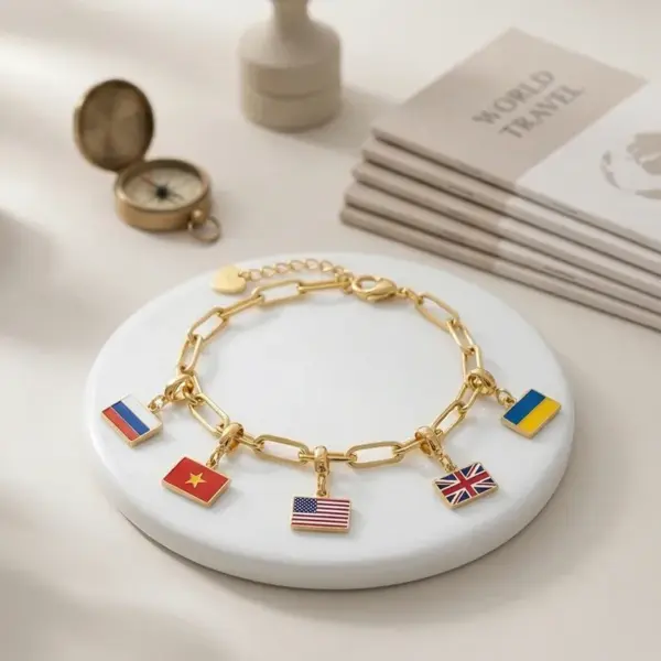 oly-2f60929a7f808872255ea005d220ead8 Wholesale National Flag Italian Charms 304 Stainless Steel Pendant With 18K Real Gold PVD Coated Plating 0.03µm Thickness, 1 Piece