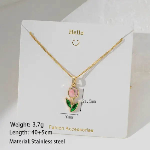 Wholesale PVD Coated Real Gold Plated 18K Gold Tulips 304 Stainless Steel Basic Simple Style Commute Waterproof Non Tarnish 304 Stainless Steel Lobster Trigger Clasp Closure Pendant Necklace