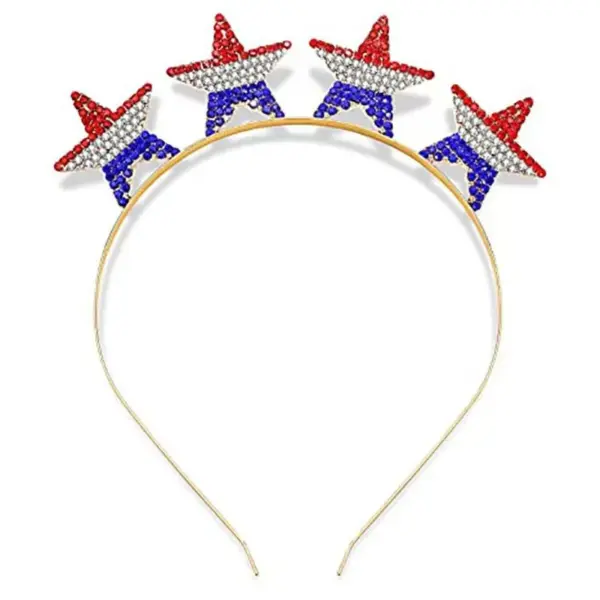 Wholesale Metal Alloy Star Hairband 3D Diamond Independence Day Celebration Party Hair Accessories Unisex Star Crown Festival Hairband
