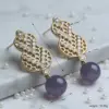 Wholesale Women’s Tassel Stud Earrings With Micro-Pavé Craft, 18K Real Gold Plated Brass Featuring February Birthstone Amethyst And UV Plating