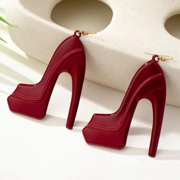 Wholesale Exaggerated Red Electroplated Alloy Heels Ear Hook Earrings For Women With KC Golden Plated Finish