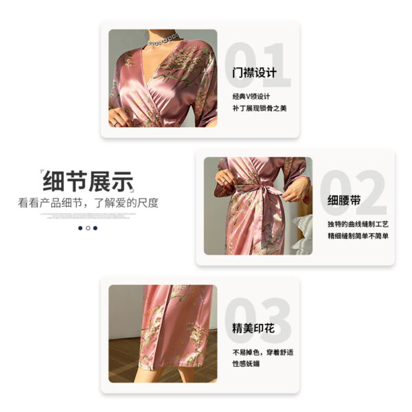 Wholesale Sexy Pajamas Thin Strap Nightgown Cardigan Printed Spring and Summer Silk Long Sleeve Ice Silk Women's Home Clothes