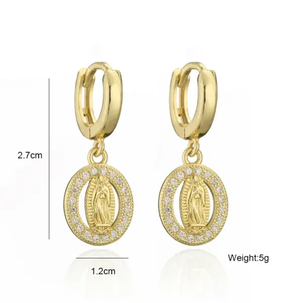 oly-2f98738ed6589e174c8139d6f1767791 Wholesale Fashion Classic Virgin Mary Shape Copper Micro-inlaid Earrings